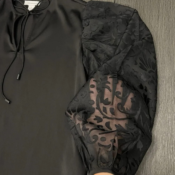 Calligraphie‎ Black Tie Front Tunic Balloon Burnout Velvet Sheer Sleeve Size XS - Picture 5 of 12